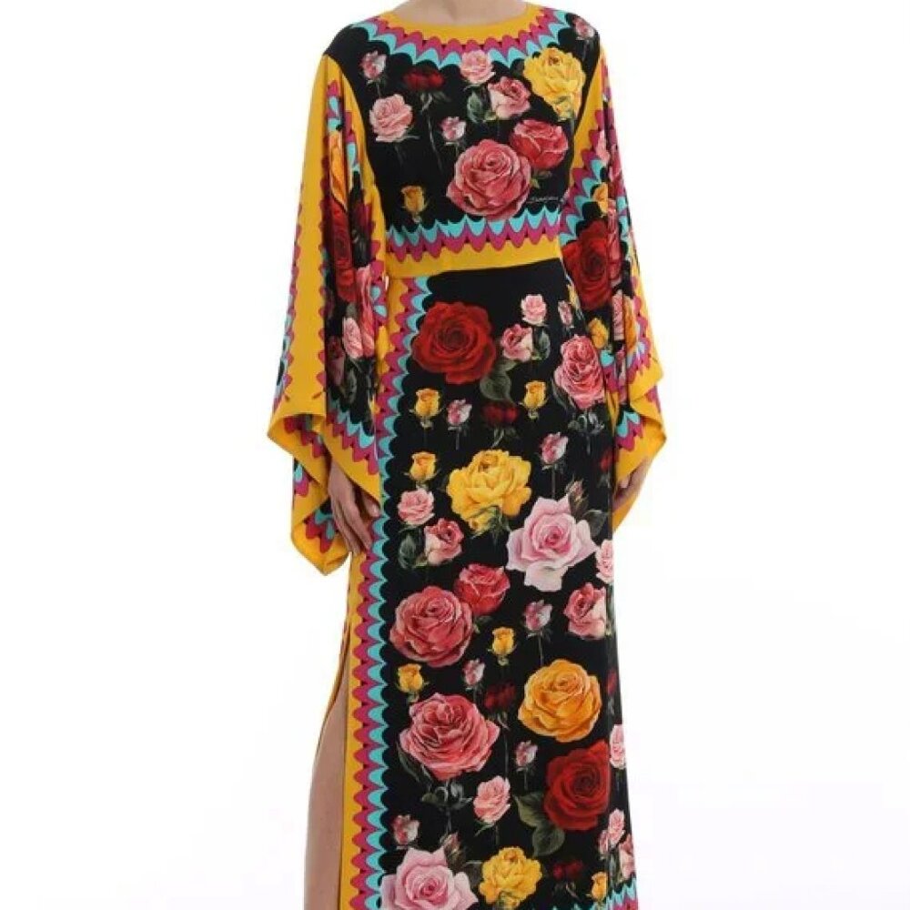 Dolce & Gabbana Silk Charmeuse Gown Rose Print Kimono